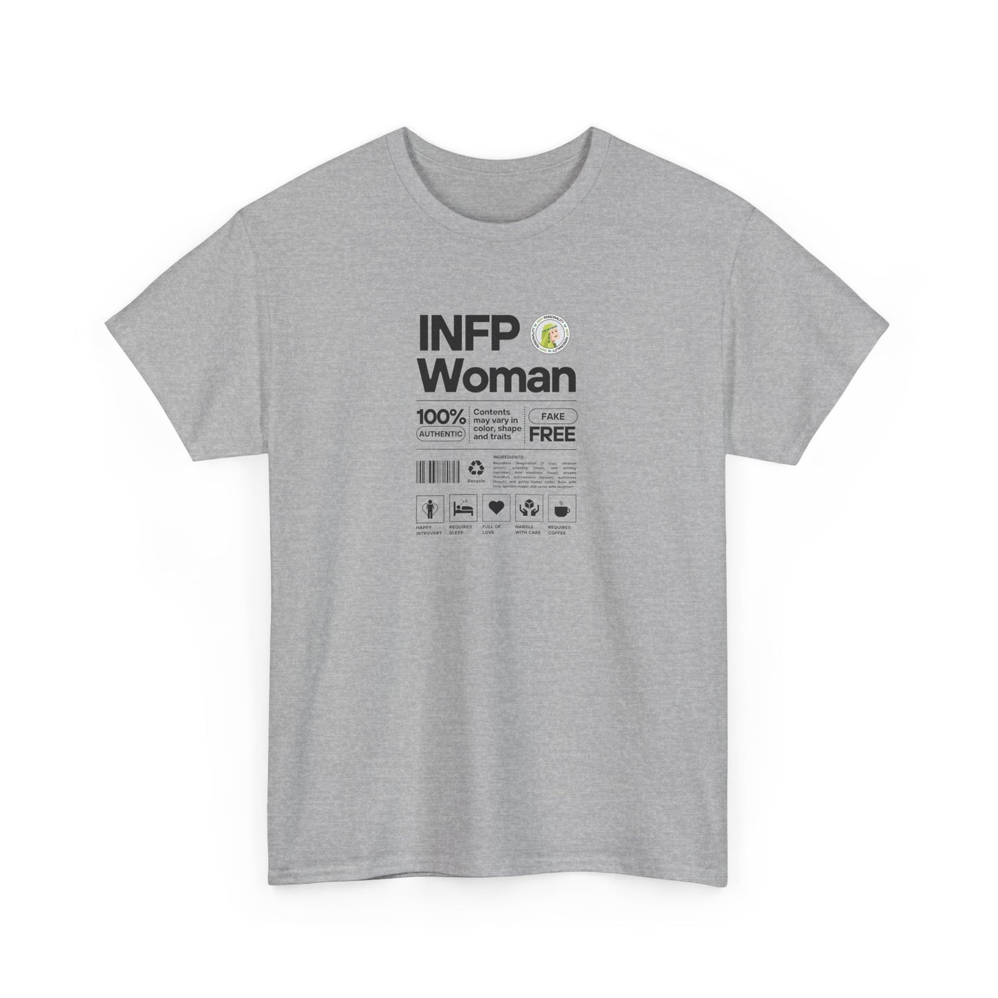 INFP Woman Ingredients Black Text Tee