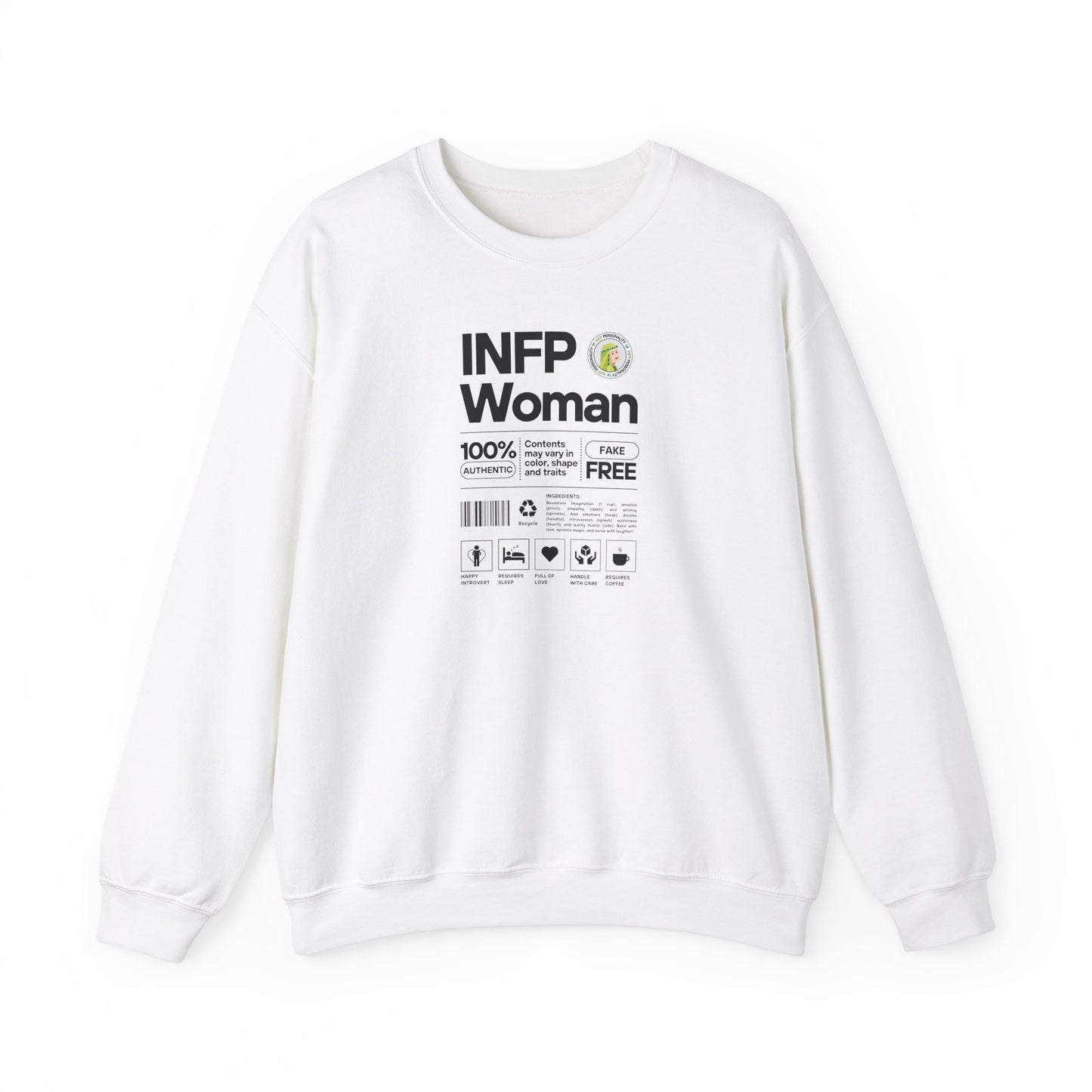INFP Woman Ingredients Black Text Sweatshirt
