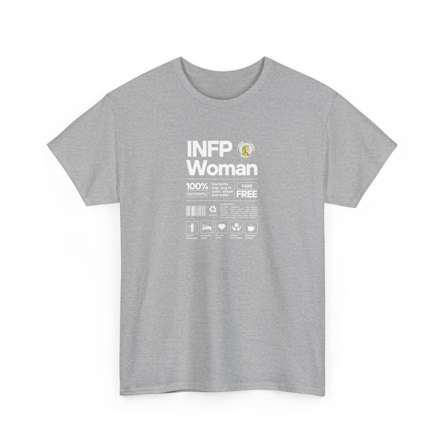INFP Woman Ingredients White Text Tee