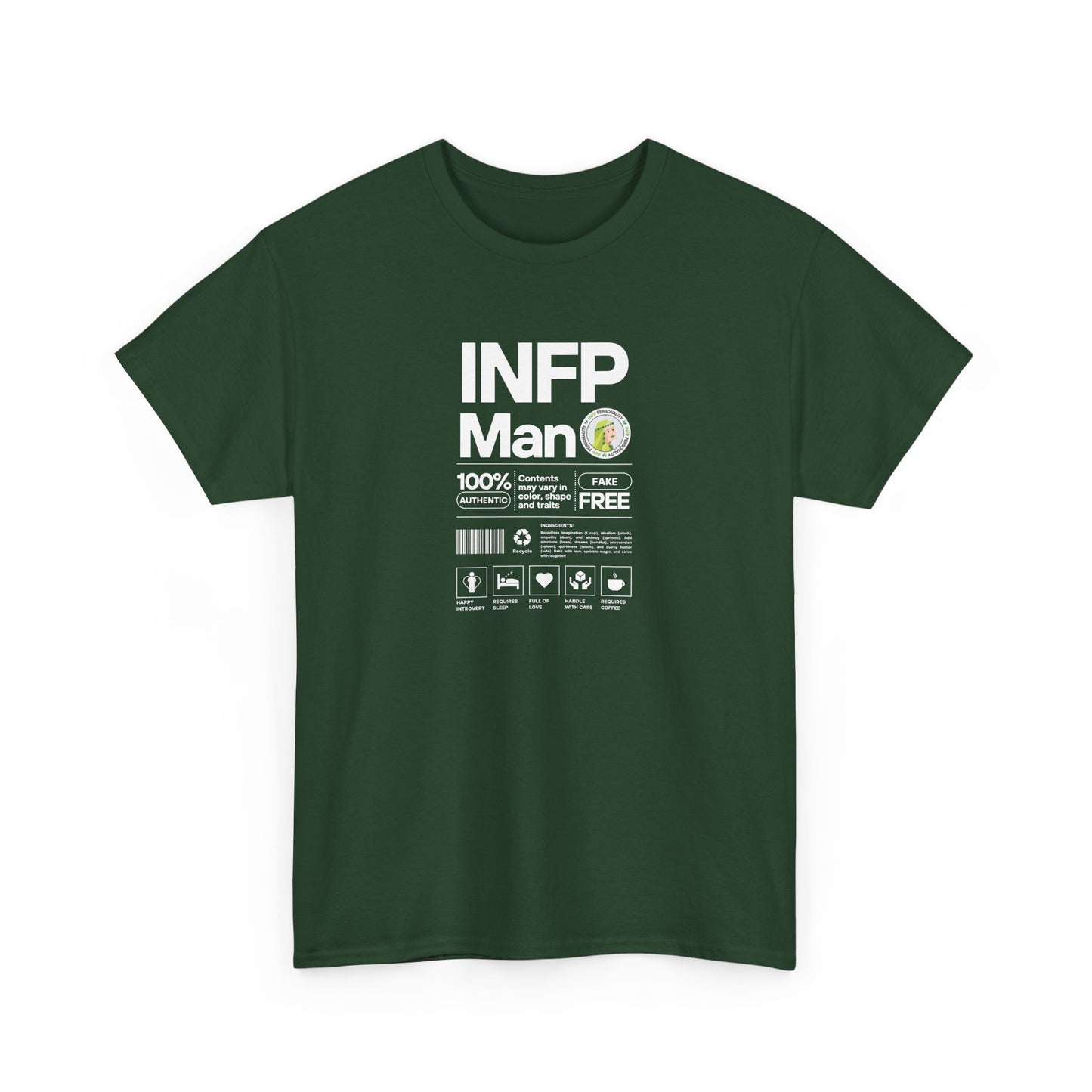 INFP Man Ingredients White Text Tee