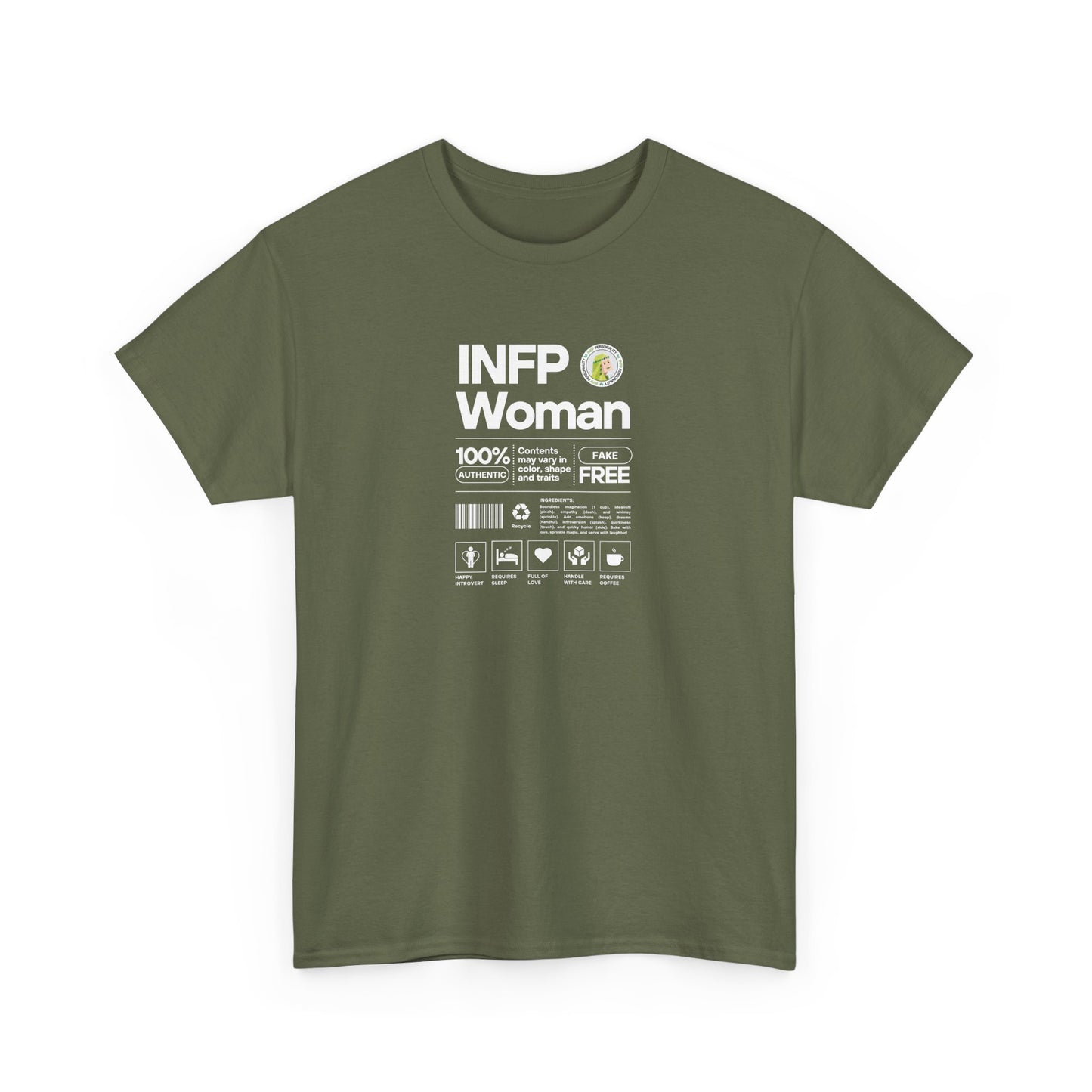 INFP Woman Ingredients White Text Tee