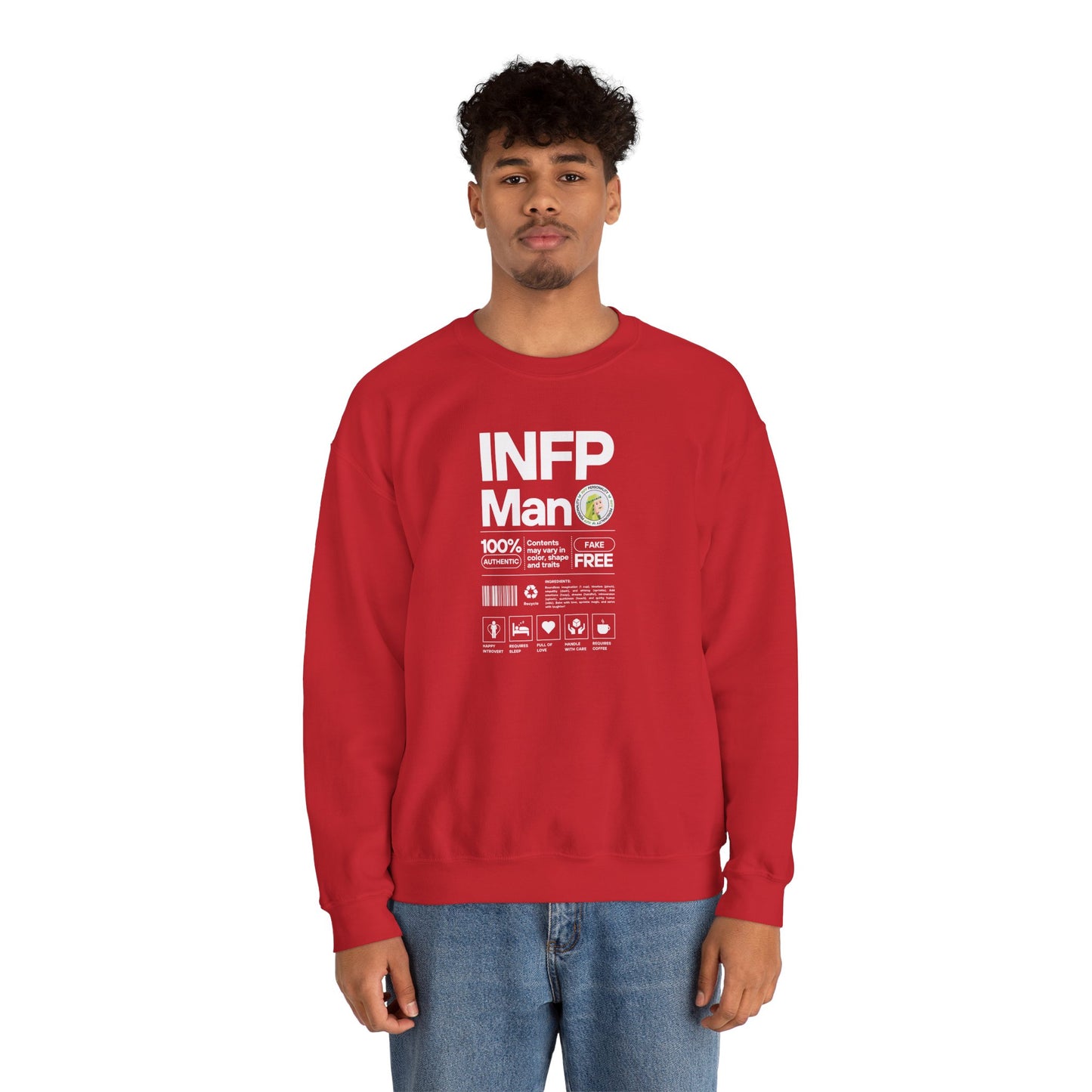 INFP Man Ingredients White Text Sweatshirt