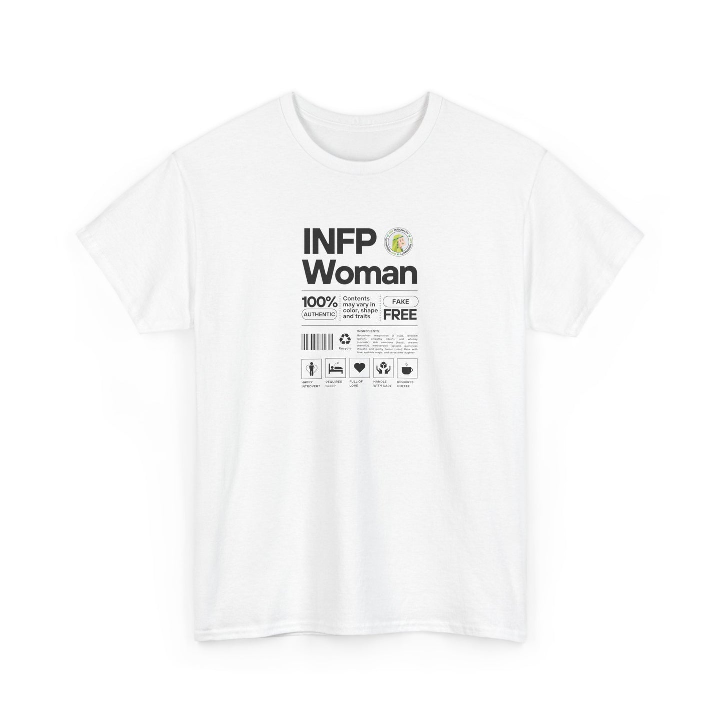 INFP Woman Ingredients Black Text Tee
