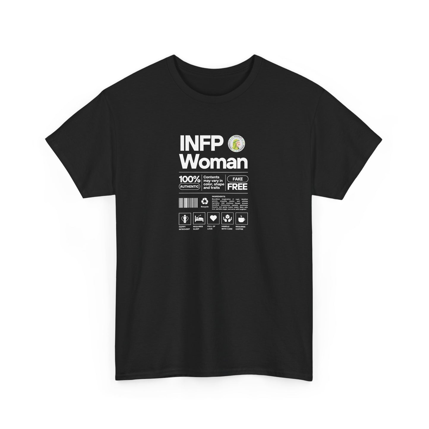 INFP Woman Ingredients White Text Tee