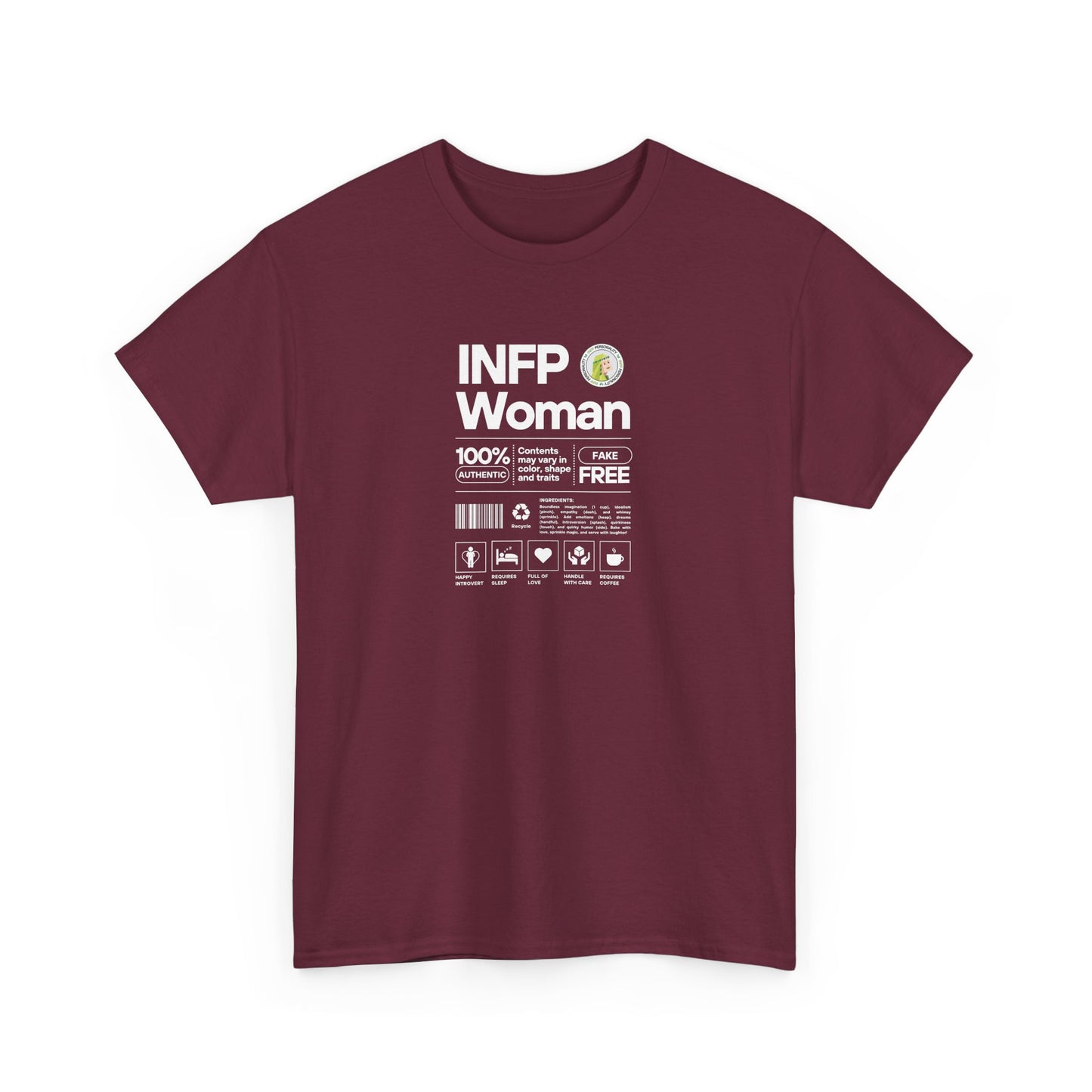 INFP Woman Ingredients White Text Tee