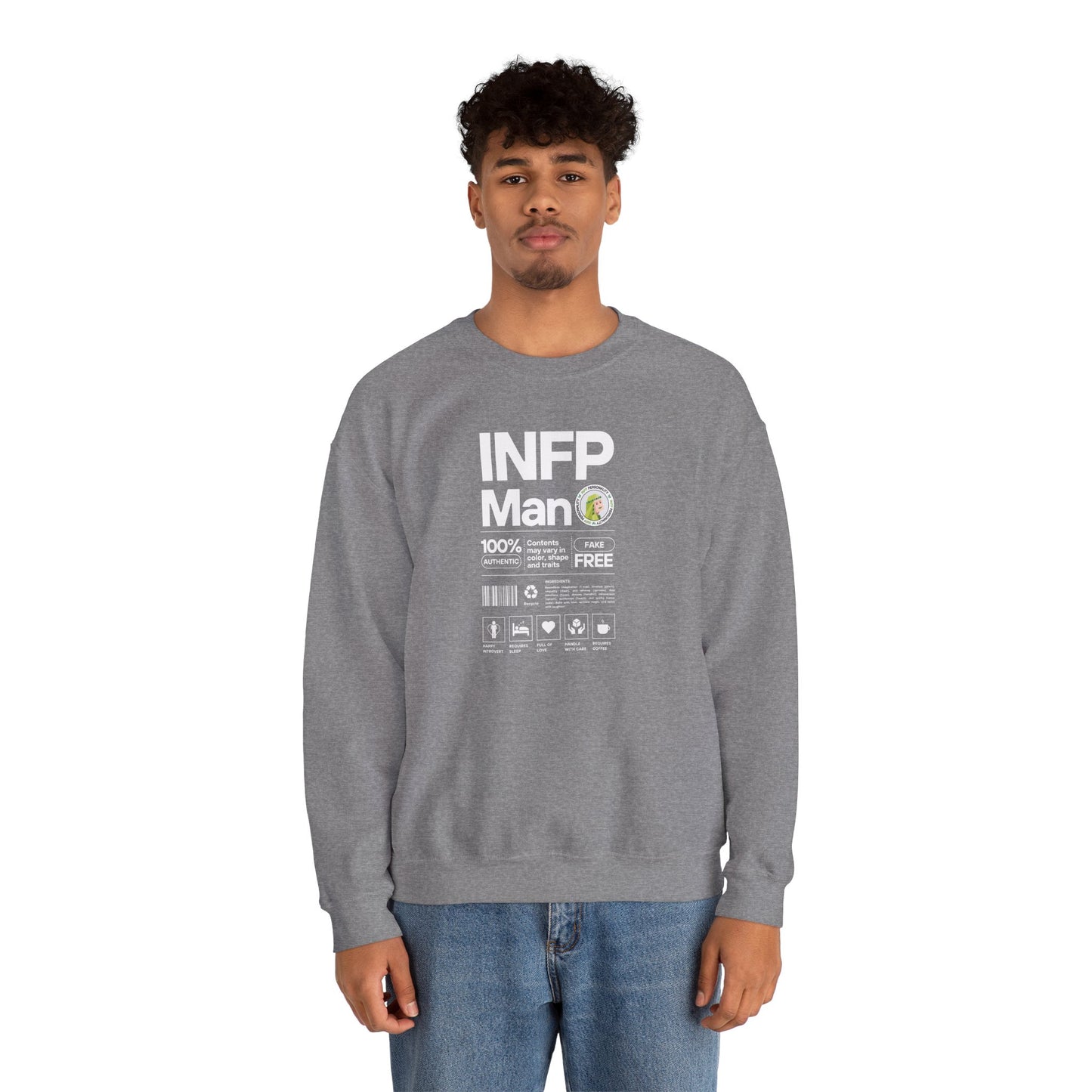 INFP Man Ingredients White Text Sweatshirt