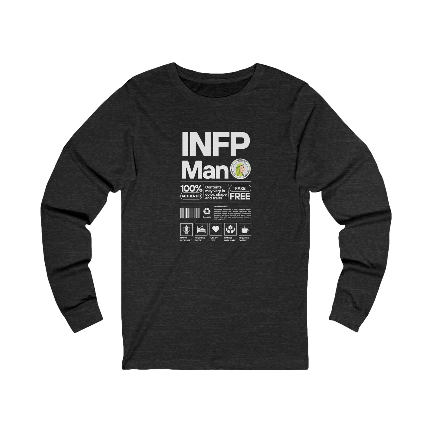 INFP Man Ingredients White Text Long Sleeve Tee