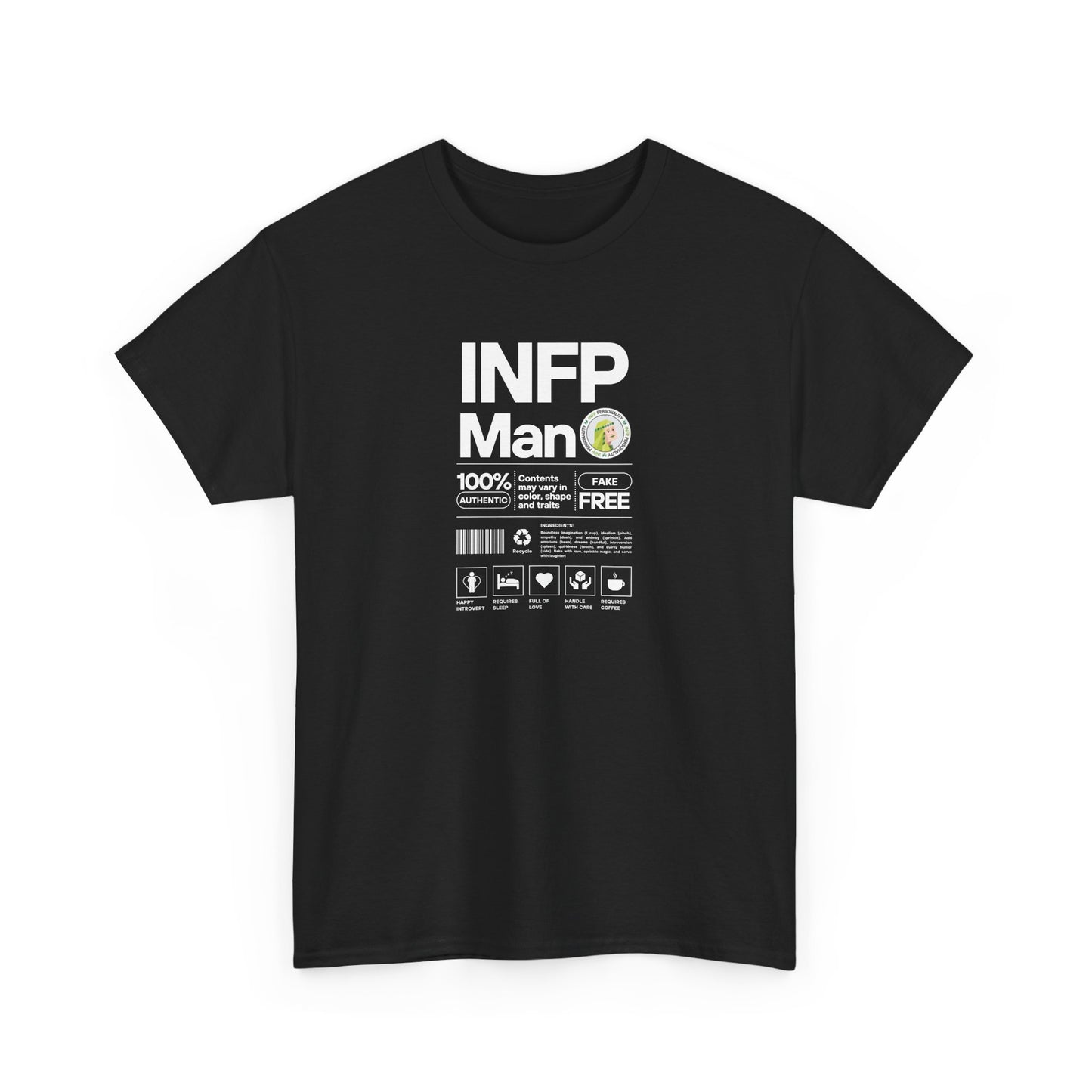 INFP Man Ingredients White Text Tee