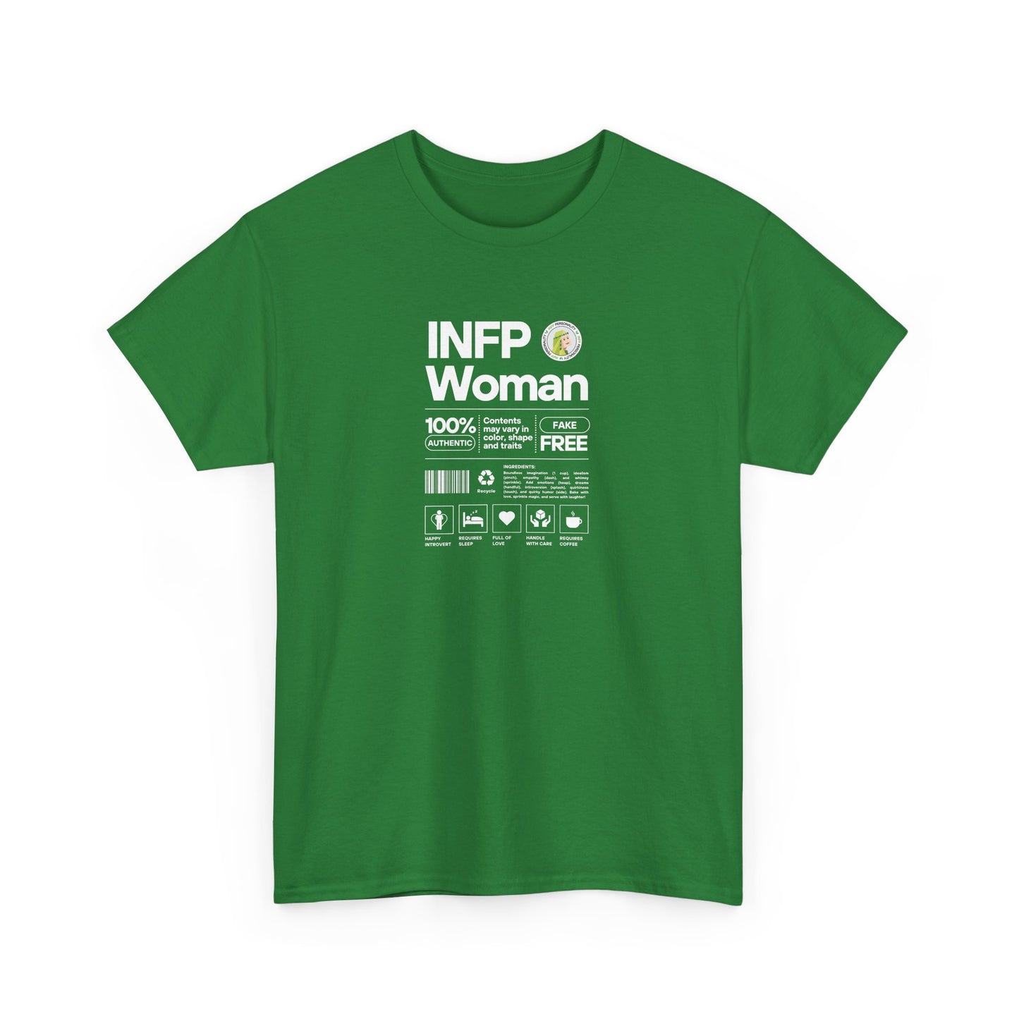 INFP Woman Ingredients White Text Tee