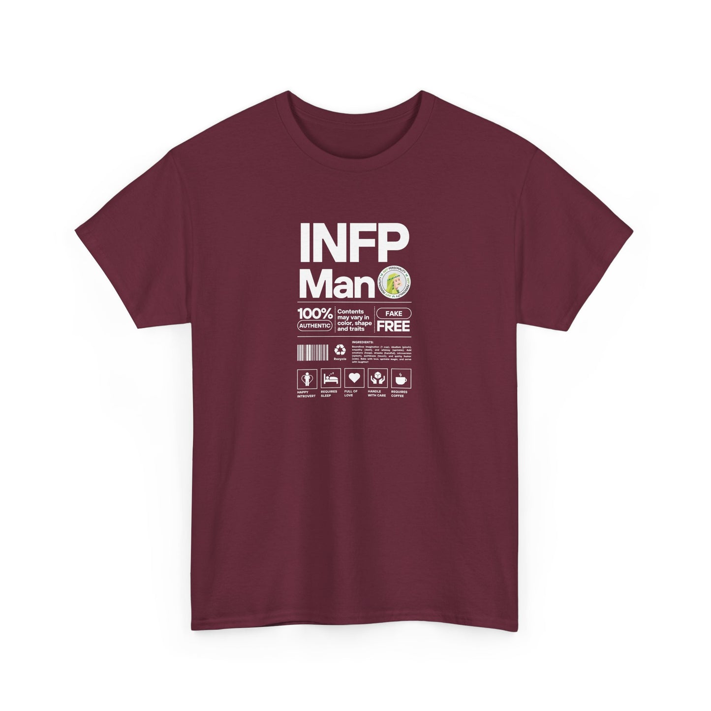 INFP Man Ingredients White Text Tee