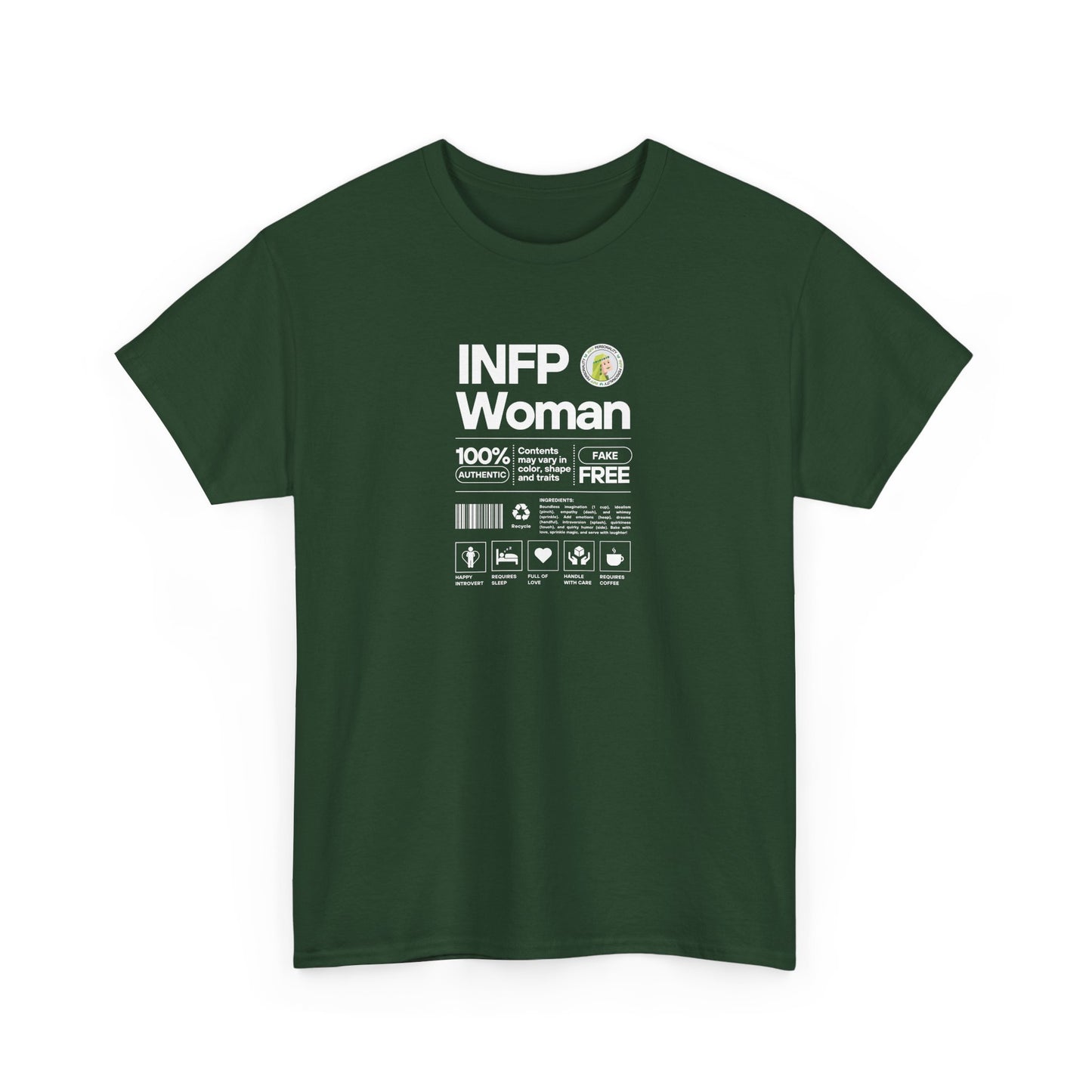 INFP Woman Ingredients White Text Tee