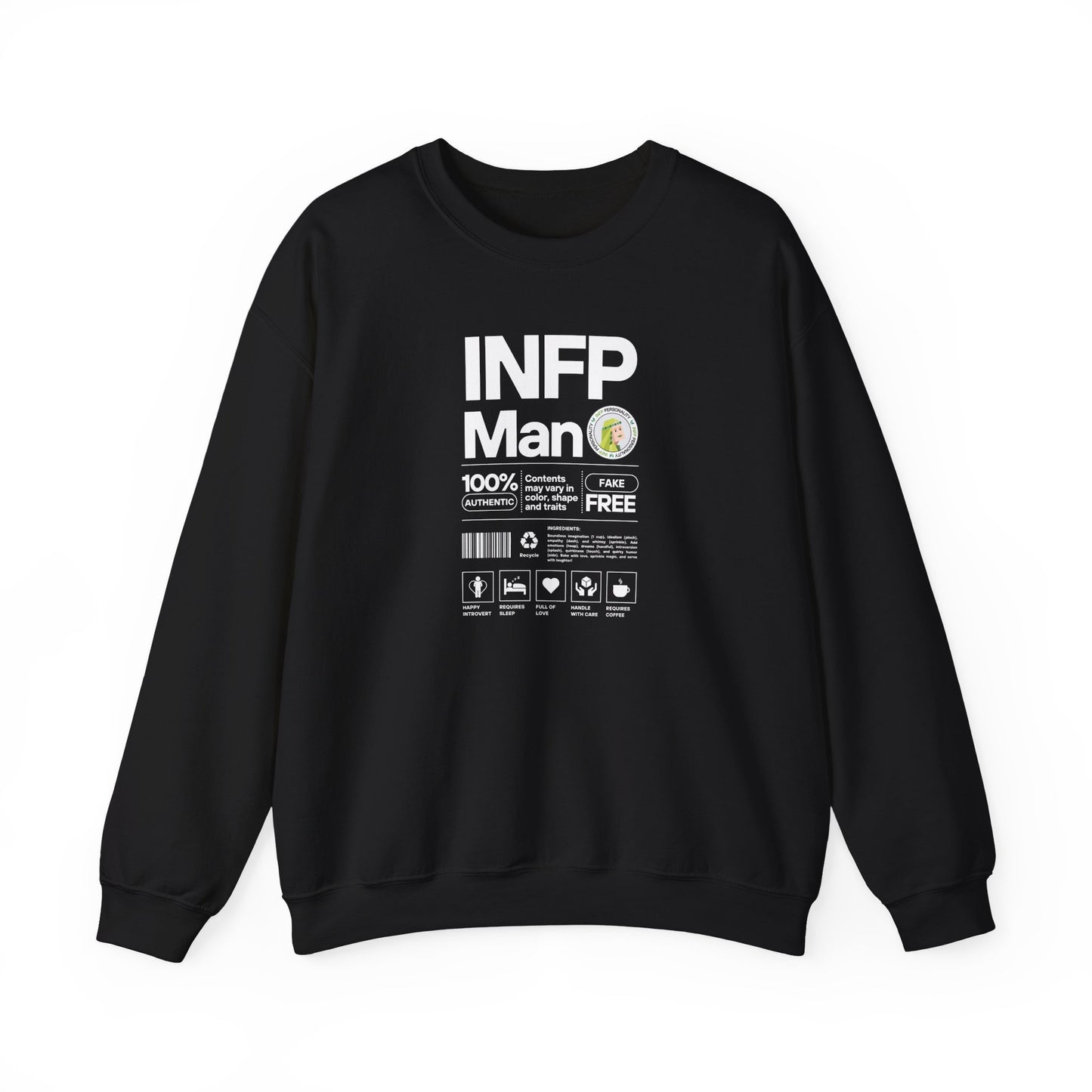 INFP Man Ingredients White Text Sweatshirt