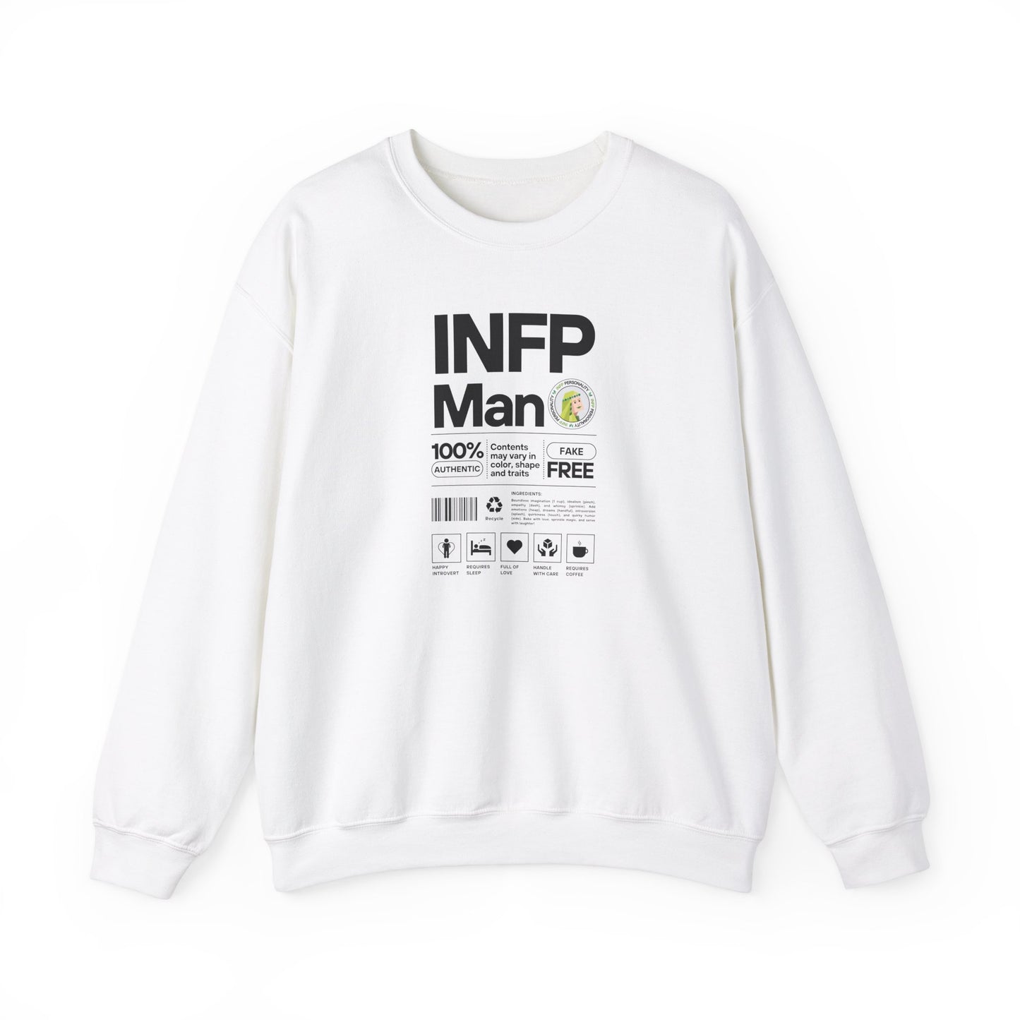 INFP Man Ingredients Black Text Sweatshirt