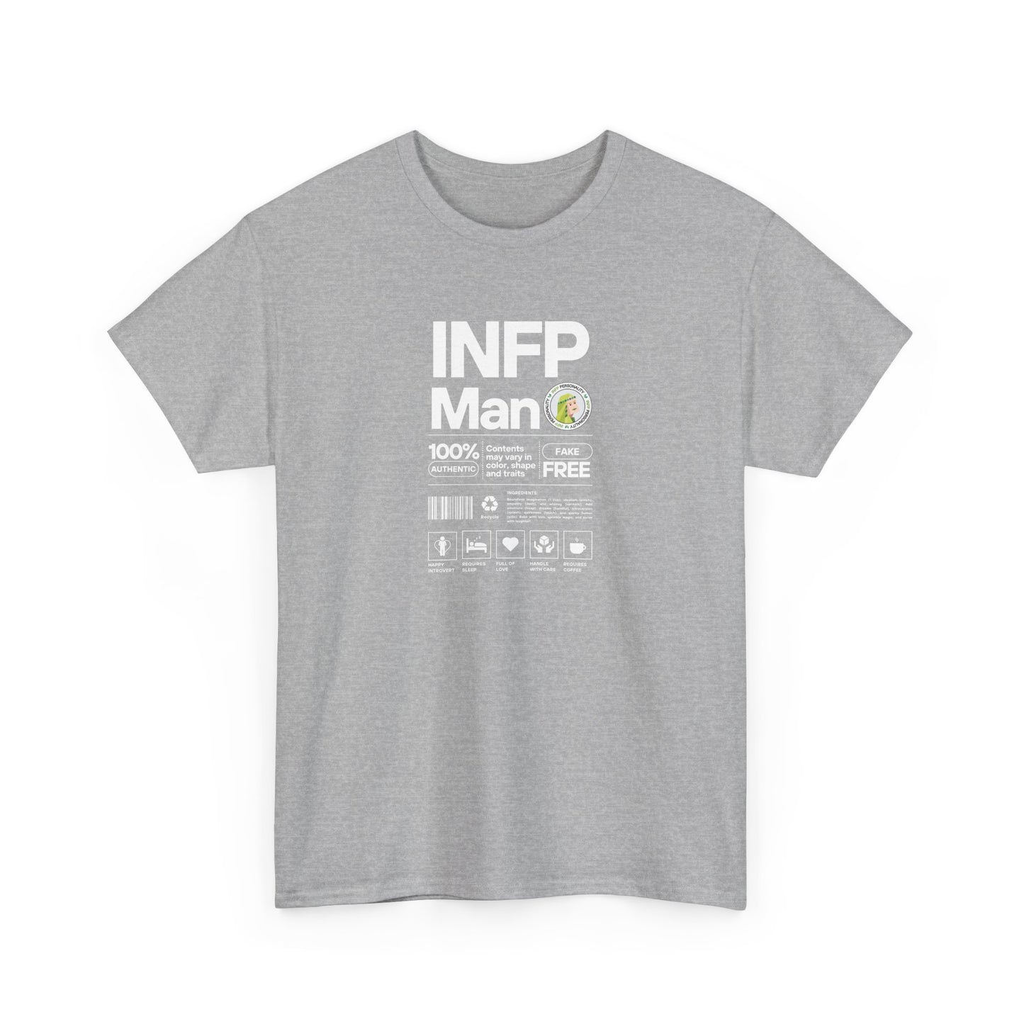 INFP Man Ingredients White Text Tee