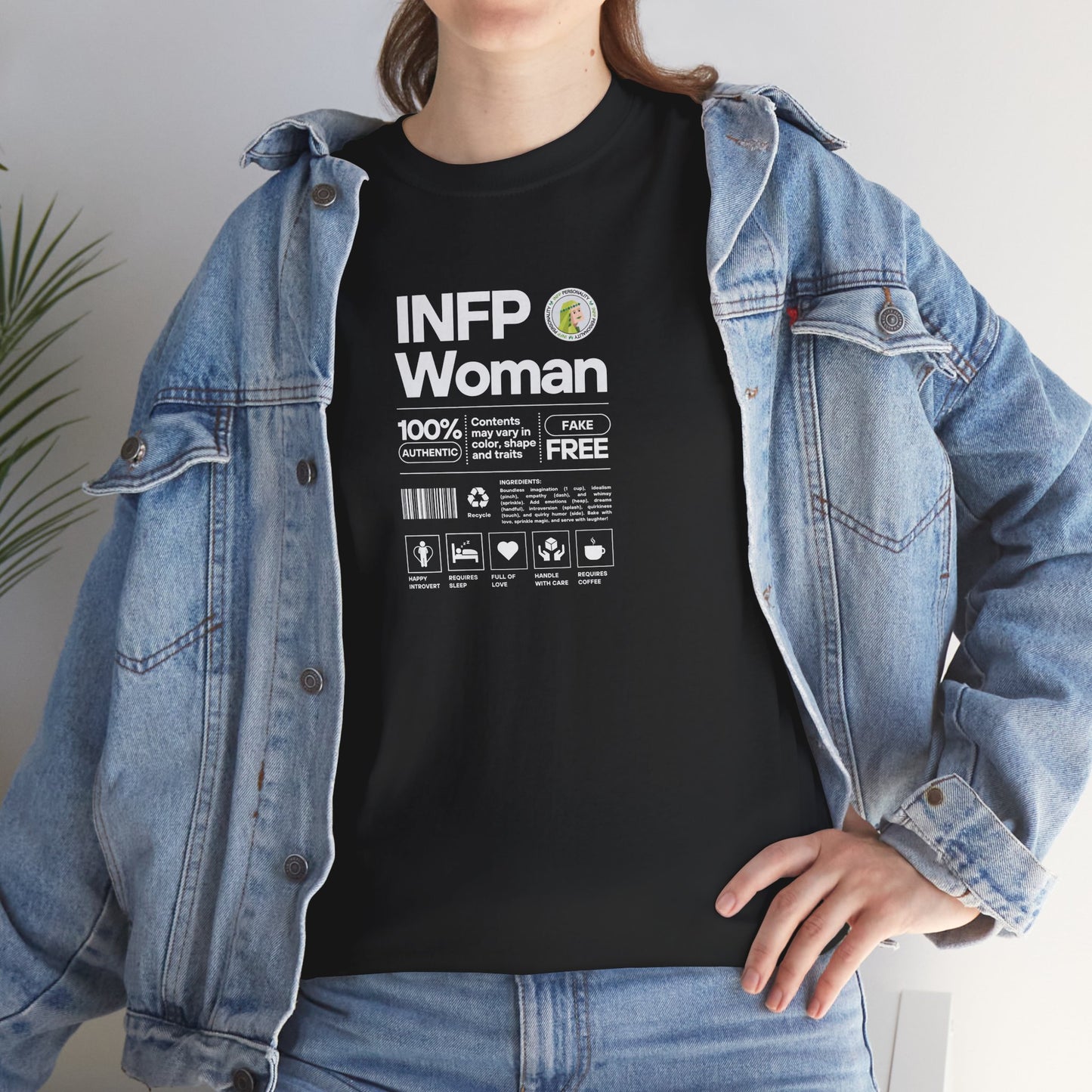 INFP Woman Ingredients White Text Tee