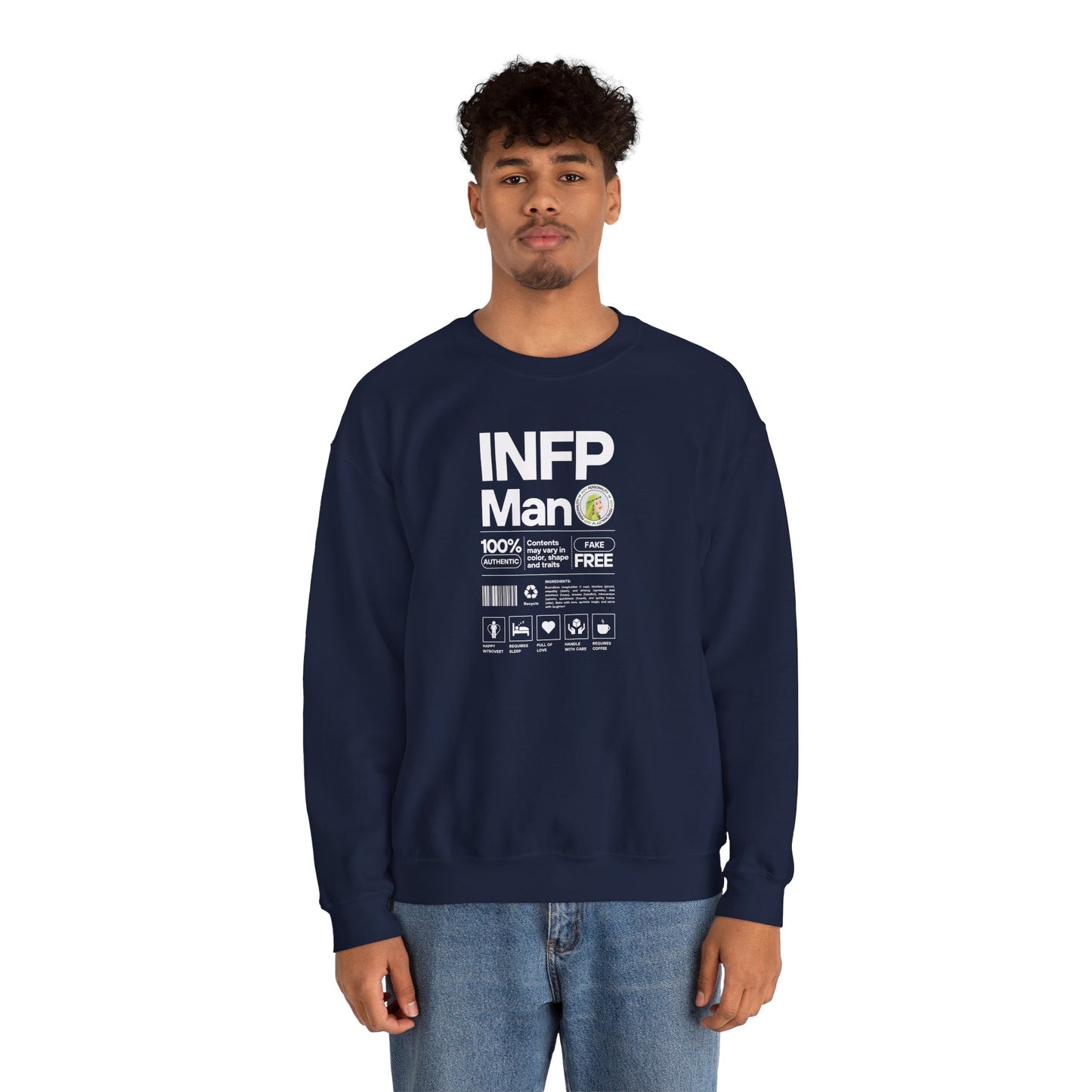 INFP Man Ingredients White Text Sweatshirt