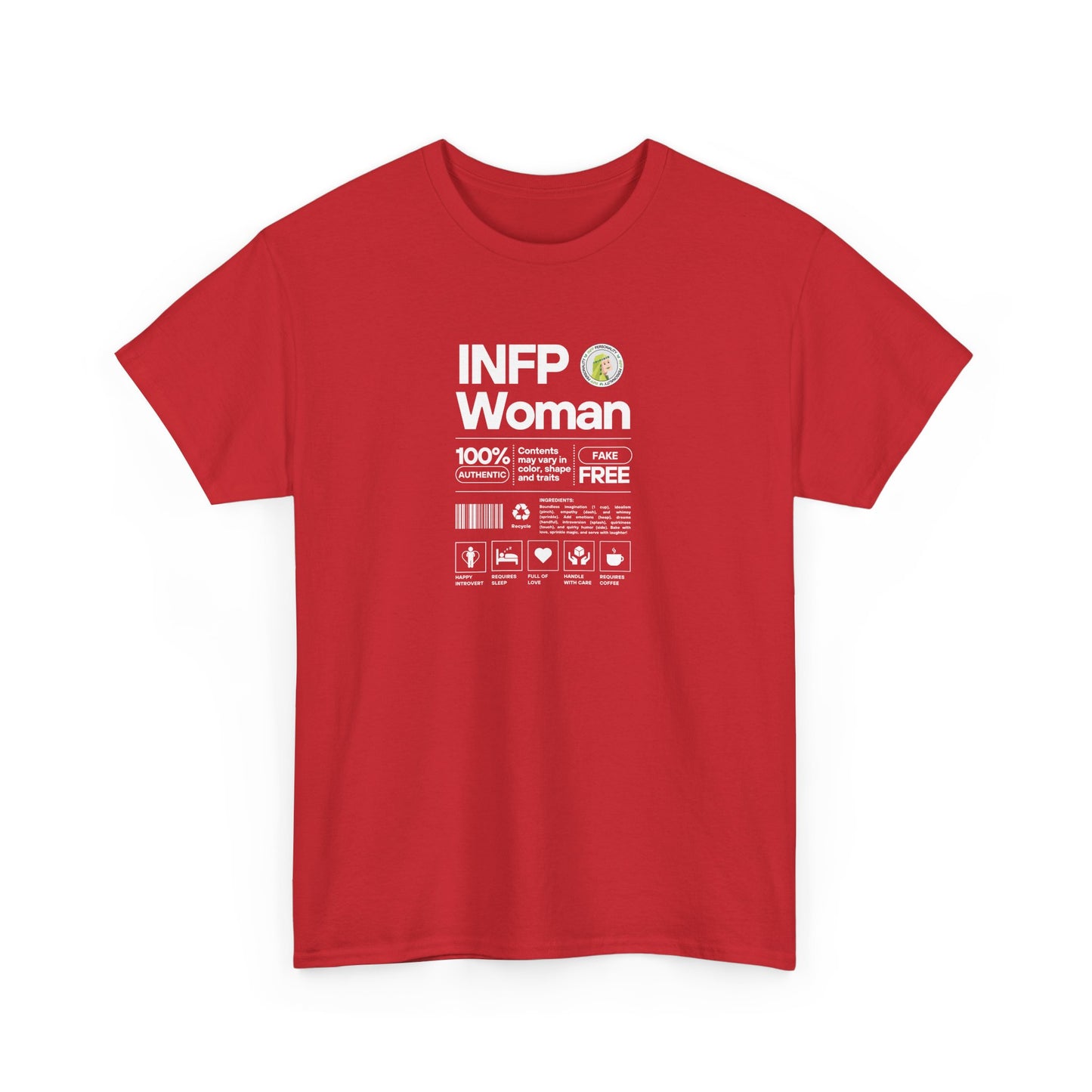INFP Woman Ingredients White Text Tee
